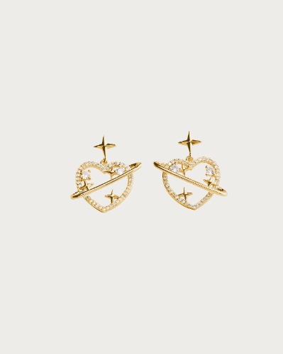 Celestial Earrings | Saturn Heart Earrings / Gold