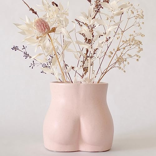 Body Vase Female Form, Butt Planter Booty Vases for Flowers w/Drainage, Speckled Matte Pink, Ceramic Cheeky Plant Pot Modern Boho Room Decor, Cute Small Chic Succulents Woman Lady Shaped Sculpture - Blush Pink Bottom