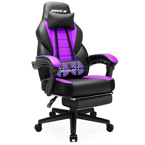BOSSIN Purple Gaming Chair, Leather Computer Desk Chair with Footrest and Headrest, Ergonomic Heavy Duty Design, Large Size High-Back E-Sports, Big and Tall Gaming Chair (Purple) - Purple