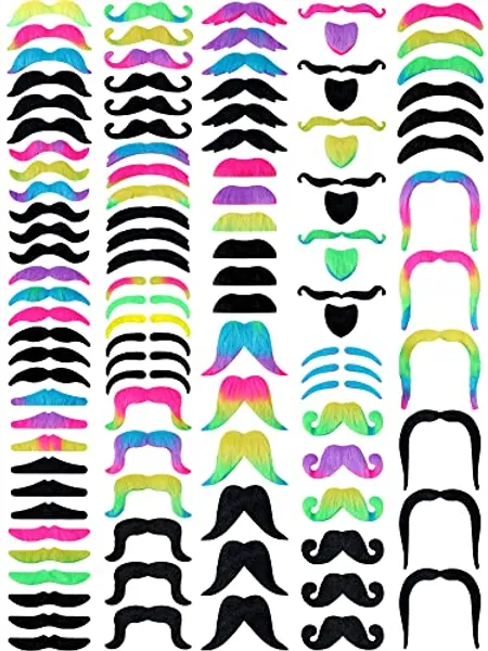 Giegxin 175 Pcs Fake Mustaches Bulk for Kids Stick on Mustache Kids Mustaches Self Adhesive Sticker Mustaches School Classroom Costume Beard Self Adhesive Novelty Mustache Stickers(Cute Style)