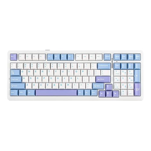 EPOMAKER x Aula F99 Wireless Mechanical Keyboard, Hot Swappable Gasket Custom Gaming Keyboard with Five-Layer Padding, Bluetooth/2.4GHz/USB-C, 8000mAh Battery (White Light Blue, Graywood V3 Switch) - Graywood V3 Switch - White Light Blue