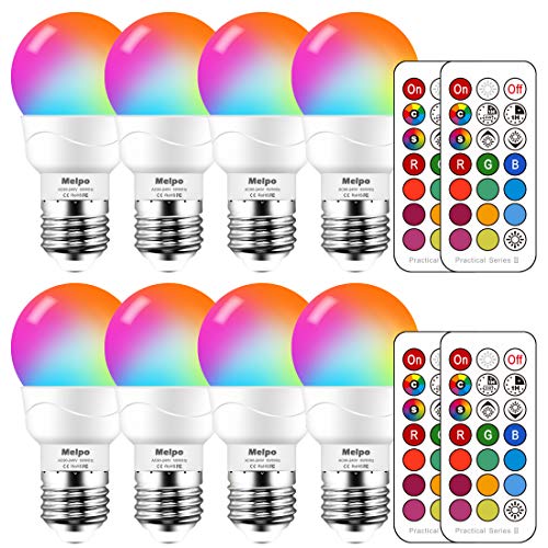 MELPO LED Color Changing Light Bulb with Remote Control, 5W 40W Equivalent, 500LM, 5700K,E26 Dimmable RGB Light Bulbs for Birthday Party/KTV Decoration/Household/Bar/Wedding (Pack of 8) - 8 Pack