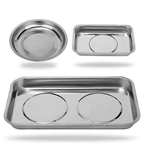 VASTOOLS Magnetic Tray Holder 3pc,for Socket Screw Nuts Bolts Metal Parts,Extra Strong Magnet,Thickened Tray,Stainless Steel - Tray & Bowl 3pc