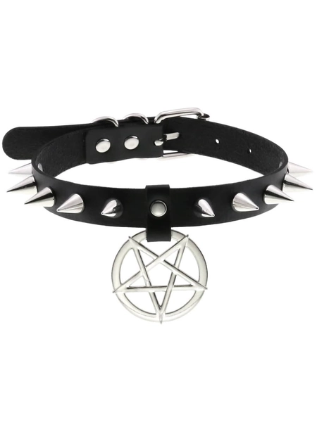Women's Gothic Jewelry Pentagram Black Star Pu Leather Choker Necklace With Supernatural Spike Rivet Collar Studded Necklace For Girls