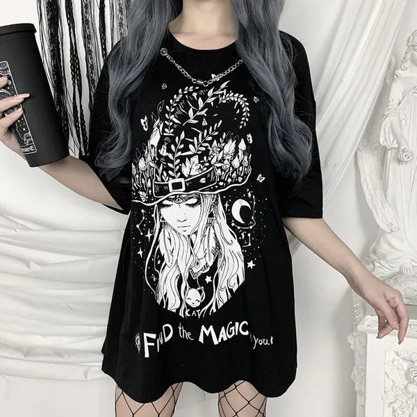 Kawai Gothic Chaine TeeShirt Style Emo, gothique, Anime, Punk, t-shirts  fée Grunge Goth Egirl Cat