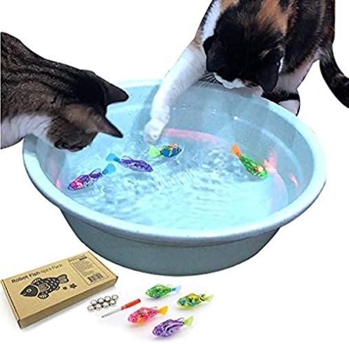 Interactive Swimming Robot Fish Toy for Cat with LED Light (4 pcs) BlackHole Litter Mat, Cat & Dog Toy to Stimulate Your Cat's Hunter Instincts
