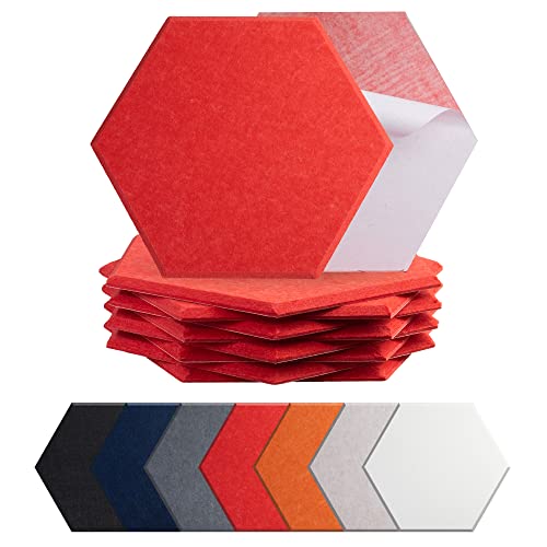 Mollywell 8 Pack Hexagonal Acoustic Panel,14"X13"X0.4" Sound Proof Foam Panels, Flame Resistant Sound Absorbing Panel, Absorb Noise and Eliminate Echoes for Recording Studio, Office(Red) - 8 Pack Hexagon - Red