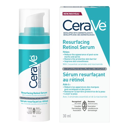 CeraVe Resurfacing RETINOL Serum For Face with niacinamide. Helps even skin tone, skin smoothness, post-acne marks & pore minimizer. Gentle, Fragrance-free, non-comedogenic, sensitive skin, 30ML - 