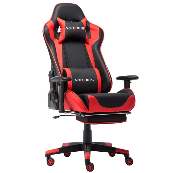 NOKAXUS Gaming Chair Large Size High-Back Ergonomic Racing Seat with Massager Lumbar Support and Retractible Footrest PU Leather 90-180 Degree Adjustment of backrest Thickening sponges (YK-6008-RED) - Yk-6008-red