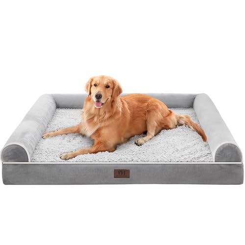 WESTERN HOME Dog Beds Large Washable,Soft Orthopedic Dog Beds with Removable Washable Cover,Extra Large Waterproof Dog Bed with U-Shape Bolster Grey,127 x 91 x 19 cm - 127 x 91 x 19 cm (L x W x H) - Grey