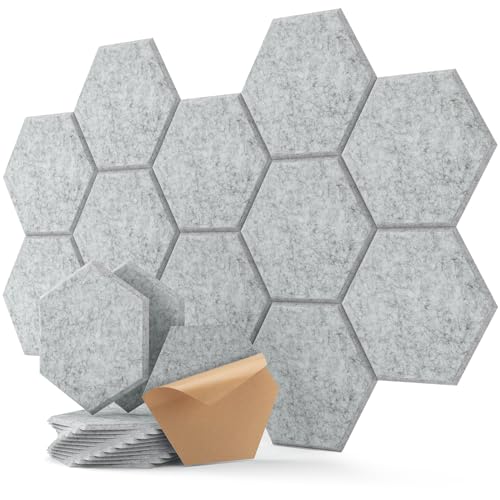 Sound Proofing Panels 12 Pack Hexagon Self-Adhesive Soundproofing Panels Acoustic Foam Panels High Density Acoustic Panels for Recording Acoustic Treatment Sound Absorbing Panels 12" X 10" X 0.4" - 12 Pack - Grey