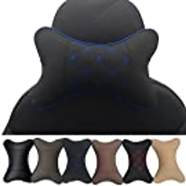 yuhuru Car Neck Pillows Both Side Pu Leather 2pieces Pack Headrest Gogodog Fit for Most Cars Filled Fiber Universal Car Pillow (Black Blue)