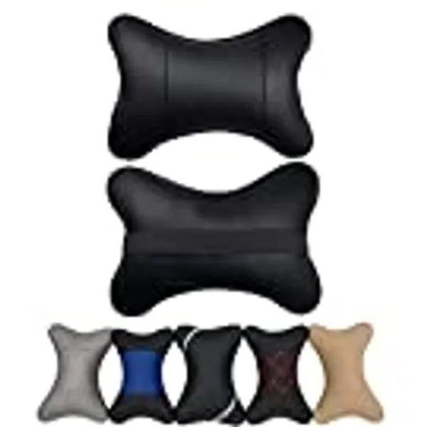 yuhuru Car Neck Pillows Both Side Pu Leather 2pieces Pack Headrest Fit for Most Cars Filled Fiber Universal Heatrests Pillow for Home and Office Chair (Black)