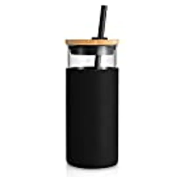 tronco 20oz Glass Tumbler Glass Water Bottle Straw Silicone Protective Sleeve Bamboo Lid - BPA Free