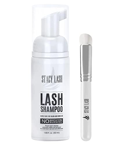 STACY LASH Eyelash Extension Shampoo Brush / 1.69 fl.oz / 50ml / Eyelid Foaming Cleanser/Wash for Extensions & Natural Lashes/Safe Makeup Remover/Supplies for Professional & Home Use - 1.69 Fl Oz (Pack of 1)