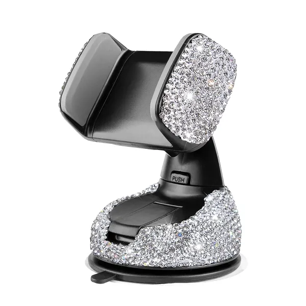 Dashboard Phone Holder Bling Phone Mount for Car,Car phone holder Mount with One More Air Vent Base,Phone Holder Car Accessories,Universal Car Phone Holder Mount for Windshield and Air Vent,Silver - A-Silver