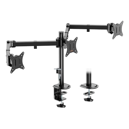 VonHaus Triple Monitor Stand for 17-27" Screens, Three Screen Monitor Mount with Desk Clamp, Height Adjustable, Easy Assemble Stand with Full Tilt, Rotation & Swivel Arms, VESA: 75x75 & 100x100mm