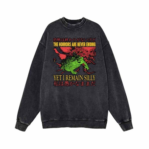 The Horrors Are Never Ending Frog Print Sweatshirt - Black / M (Bust 116 cm)
