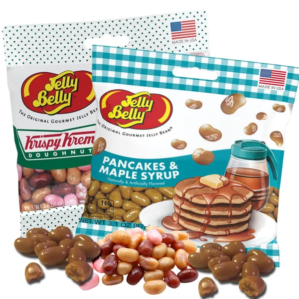 Jelly Bean Ultimate Breakfast Assortment with Individual Packs of Krispy Kreme and Pancake and Maple Syrup Flavored Beans, Weird Candies for Gift Giving, Pack of 2