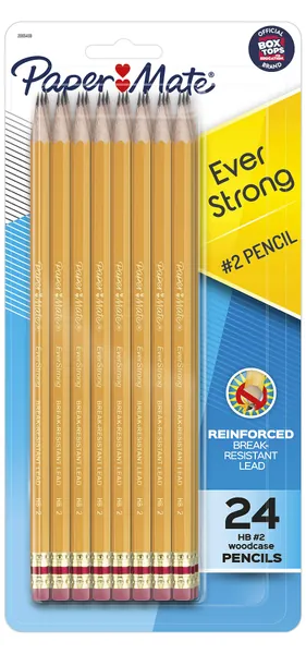 Paper Mate EverStrong #2 Pencils, Reinforced, Break-Resistant Lead When Writing, 24-Pack