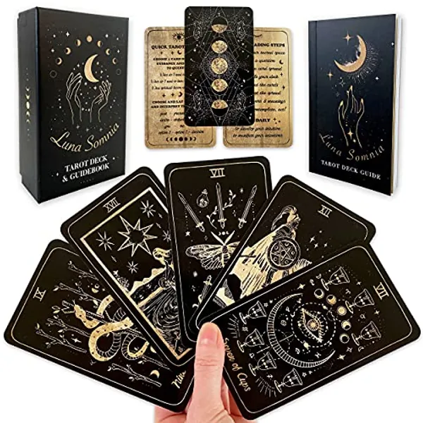 Luna Somnia Tarot Deck with Guidebook & Box - 78 Cards Complete Full Deck by Shores Of Moon - Starry Dreams Celestial Astrology Witchy Black Divination Tool