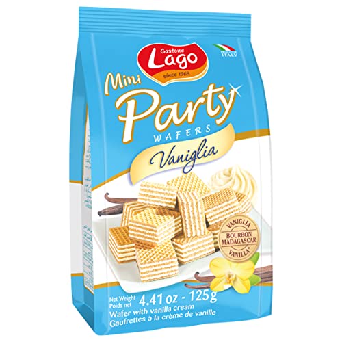 Lago 1968, Mini Party Vaniglia 125g, Mini Wafer con Vellutata Crema Vaniglia 74% con 5 Strati Friabili di Wafer - Vaniglia