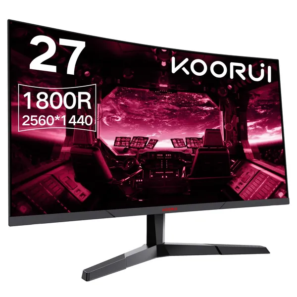 KOORUI QHD Curved 27 Inch Monitor, Fast VA Computer Gaming Monitor(2560 * 1440P, R1800, 144Hz, 1ms, DCI-P3 85%, DP+HDMI, Game Mode, Eye Protection, Rocker Button), Narrow Bezel on Three Sides - QHD CURVED