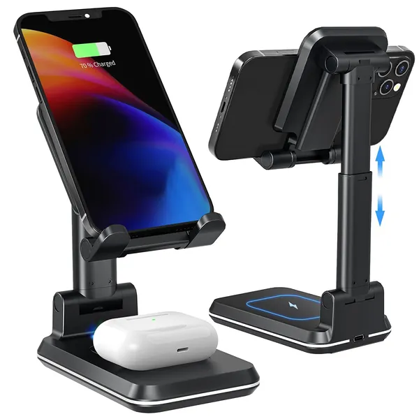 Tiluza Wireless Charger, 2 in 1 Dual Wireless Charging Stand, Adjustable Phone Holder for Desk 10W Qi Fast Charger Compatible with iPhone 13/12/11/Pro/Xs/Max/XR/X AirPods, Samsung S21/S20/S10/S9/Note