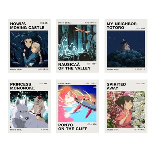 Ouroboros Art & Design - Studio Ghibli Anime Posters - Hayao Miyazaki - Wall Decoration - 6 Pieces - 8x10'' Inch - Unframed