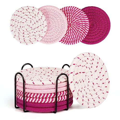 Coasters for Drinks Absorbent, Coasters Set of 4 - Color, Coasters for Coffee Table, 8 Pack Pink Coasters for Desk, Cute Coasters, House Essentials for New Home