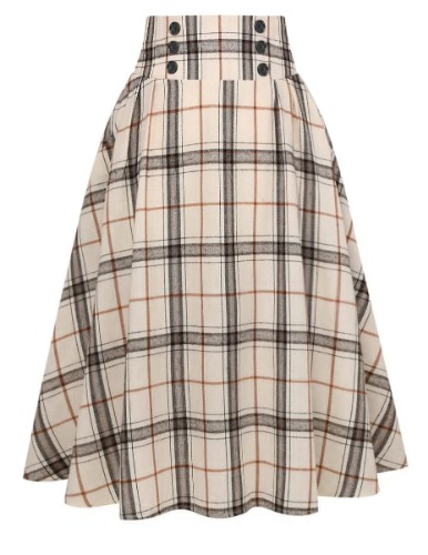 IDEALSANXUN Plaid Skirt for Womens High Waist Aline Pleated Midi Skirts - Beige XX-Large