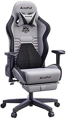 AutoFull Gaming Chair Ergonomic Gamer Chair with 3D Bionic Lumbar Support Racing Style PU Leather Computer Gaming Chair for Adults with Footrest,Grey - Grey
