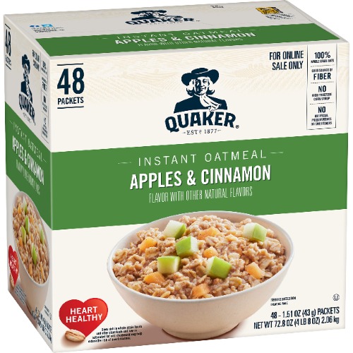 Quaker Instant Oatmeal, Apples and Cinnamon, Individual Packets (48 Count of 1.51 oz Packets), 72.8 oz - Apples & Cinnamon