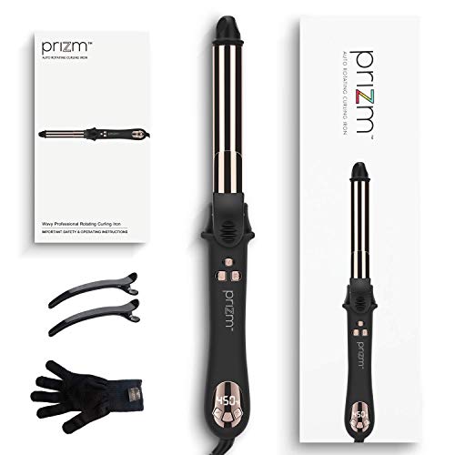 Prizm 1 Inch Wavy Professional Rotating Curling Iron, Nano Titanium Auto Spin Curling Wand Hair Curler with 11 Adjustable Temps 250°F to 450°F, Anti-Scald & Dual Voltage - 1 Inch