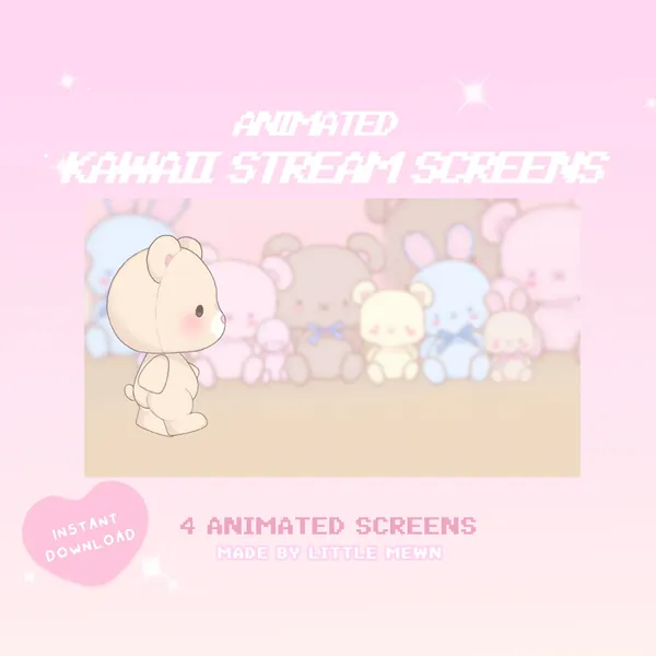 ANIMATED screens | Cute pink bear plush aesthetic | Kawaii Gamer girl pink room overlay banner| twitch vtuber scene background