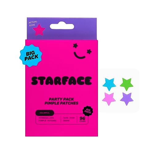 Starface Party Pack Big Pack Hydro-Stars, Colorful Hydrocolloid Pimple Patches, Absorb Fluid and Reduce Inflammation, Cute Star Shape (96 Count) - Colorful Party Pack