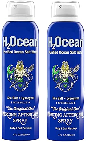 H2Ocean Piercing Aftercare Spray, 4oz Set of 2 Sea Salt Keloid & Bump Treatment, Wound Care Spray Wound Wash For Ear, Nose, Naval, Oral Body Piercings - Original