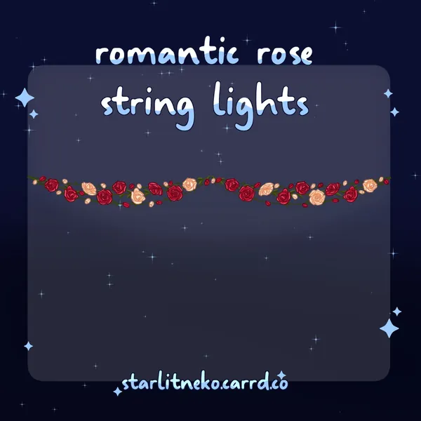 Stream Overlay: Valentine's Romantic Rose String Lights [P2U, Twitch Overlays, Youtube, Twitch Streamer, Lights, Rose, Cute, Red, Flower]