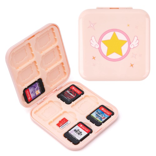 BelugaDesign Anime Game Card Case | Small Game Cartridge Storage Compatible with Nintendo Switch | Pastel Pink Sakura Star Magic Moon Travel Holder (Pink Pastel) - Pink Pastel