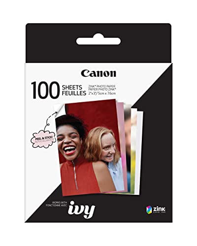 Canon ZINK™ Sticky Back Photo Paper Pack (100 Sheets), Compatible to Mini Printer, IVY CLIQ +2 Instant Camera Printer and IVY CLIQ 2 Instant Camera Printer - 2'X3' (100 sheets) - Paper