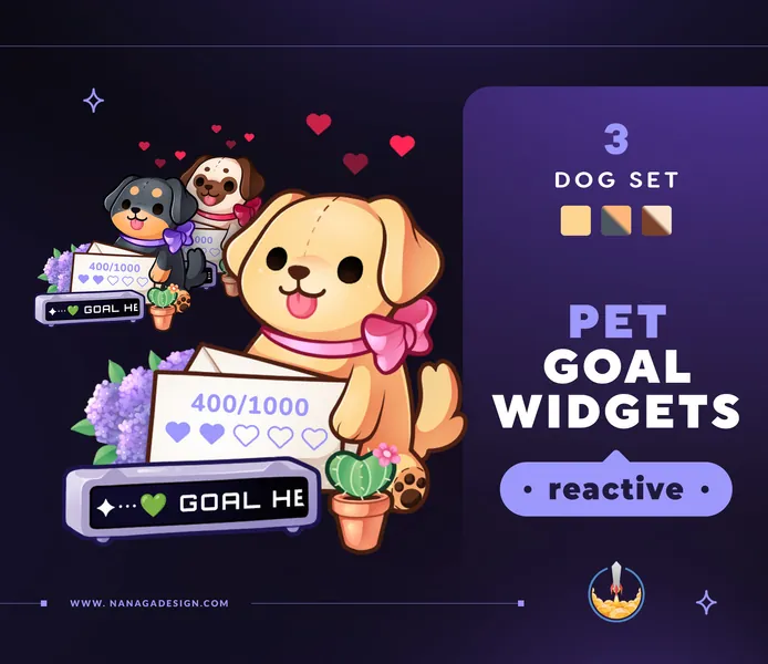 Dog Pet Goals Stream Widgets | Cute Animal Twitch / Youtube Goal Widget Overlay | Reactive Stream Pet Mascot | StreamElements