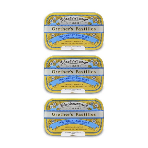 GRETHER'S Sugarfree Blackcurrant Pastilles Natural Remedy for Dry Mouth Relief - Soothing Throat & Healthy Voice - Long-Lasting Flavor, Breath Refresh - Gluten-Free - 3-Pack - 3.75 oz - 1 Count (Pack of 3) Blackcurrant
