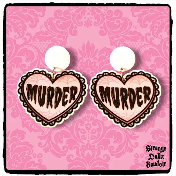 Pink Lace Murder earrings, Pastel Goth, Halloween earrings, Handmade earrings, gothic earrings