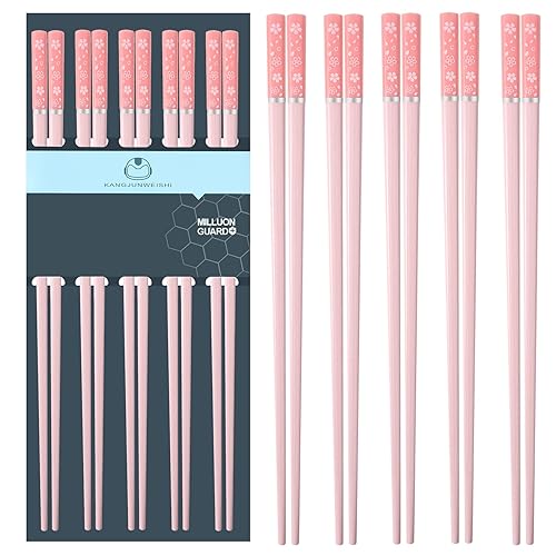 5 Pairs Fiberglass Chopsticks-Reusable Chopsticks Dishwasher Safe, 9.63 inch/24.3cm Matte Non-Slip Family/ Hotel/ Restaurant Chop Sticks, Chinese/Japanese Chop Sticks (5PC-Sakura-Pink) - 5PC-Sakura-Pink