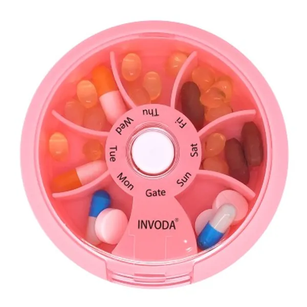 Weekly Pill Organizer 7 Compartments Daily Pill Box Travel Small Pill Container Portable Pill Case Fish Oil Supplements Vitamins Organizer (Pink)