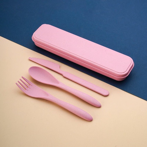 Wheat and Straw Eco-Friendly Cutlery Sets - Pink