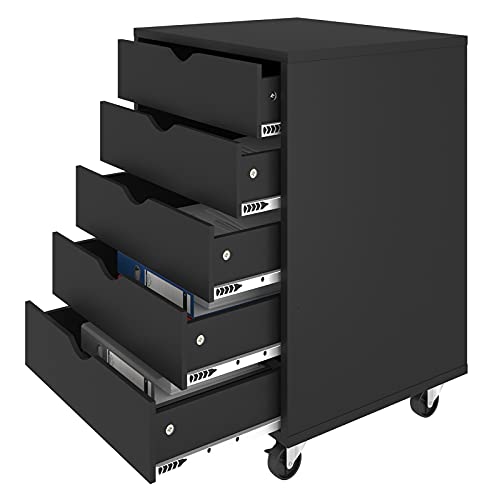 YITAHOME 5 Drawer Chest, Mobile File Cabinet with Wheels, Home Office Storage Dresser Cabinet, Black - 15.7"D x 18.7"W x 25.2"H - Black