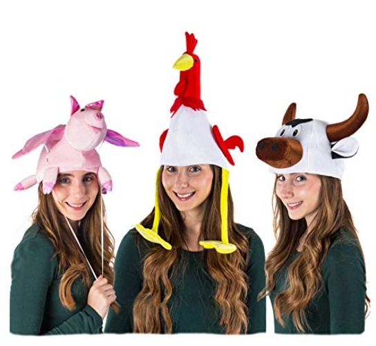 Tigerdoe Animal Hat - 3 Pack - Farm Animal Moving Ear Hat - Farm Party - Dress Up - Farm Animal Hats for Kids