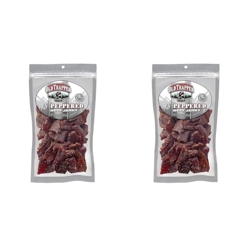 Old Trapper Beef Jerky, Peppered 10-Ounce Pack, Spicy Meat Snacks for Lunches or Between Meals, 11 Grams of Protein, Zero Grams of Fat, and 70 Calories per Ounce (Pack of One) (Pack of 2) - Peppered - 10 Ounce (Pack of 2)
