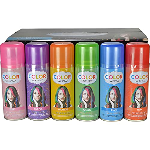 Temporary Hair Color Spray - Case (24 Cans) -Assorted 6 Colors
